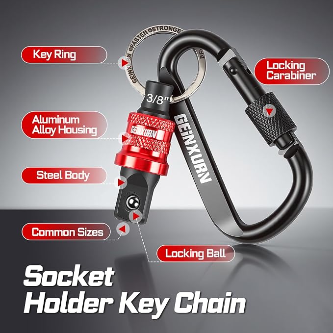 Geinxurn 3Pcs Socket Holder Keychain, 3/8" Drive Quick Release & Quick Change - Image 3
