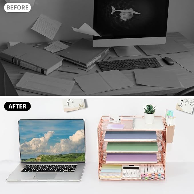 LEKETREE Desk Organizer and Accessories, 5-Tier Paper Letter Tray Organizer - Image 6
