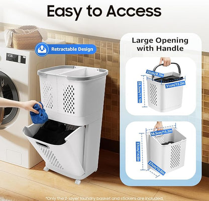Laundry Basket on Wheels, 3 Section Detachable Laundry Hamper - Image 5