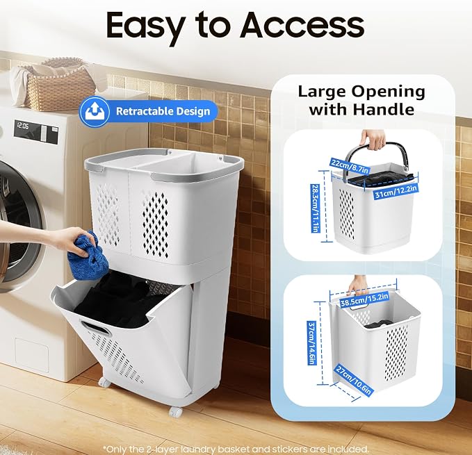 Tiered Laundry Basket Organizer, Removable Laundry Basket, 3 Basket Shelf - Image 5