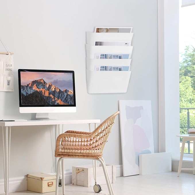 4 Pack White Plastic Single Pocket Hanging File Organizer, Wall Mount Paper - Image 5