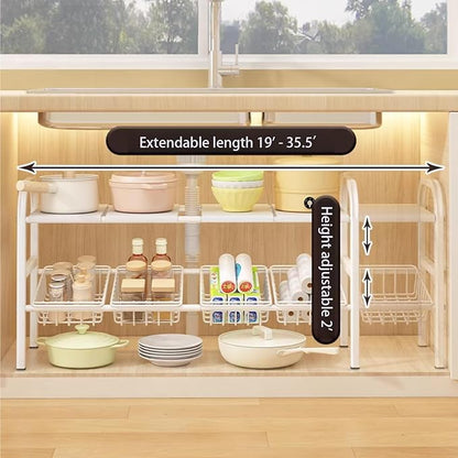 Under Sink Organizer，2 Tier Expandable Heavy Duty Metal Shelf，with 5 Removable - Image 3