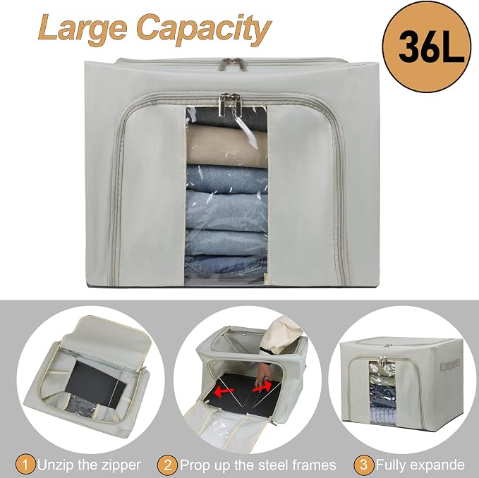 36L Clothes Storage Bins with Metal Frame, Foldable Oxford Fabric Clothes - Image 2