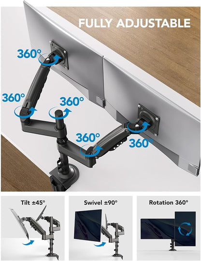 HUANUO 17-32 Inch Dual Monitor Stand, Gas Spring Dual Monitor Mount, Monitor - Image 4