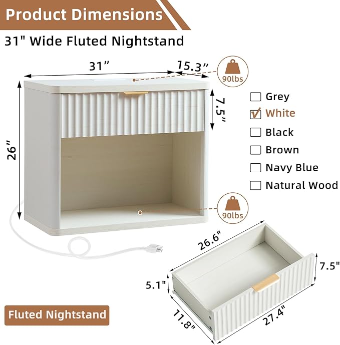 LEYAOYAO 31" Wide Fluted Nightstand - Image 2
