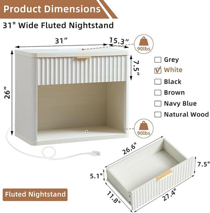 LEYAOYAO 31" Wide Fluted Nightstand Set of 2 - Image 2