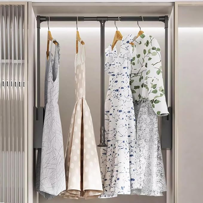 Pull Down Closet Rod for Hanging Clothes, Retractable Wardrobe Hanger for - Image 2