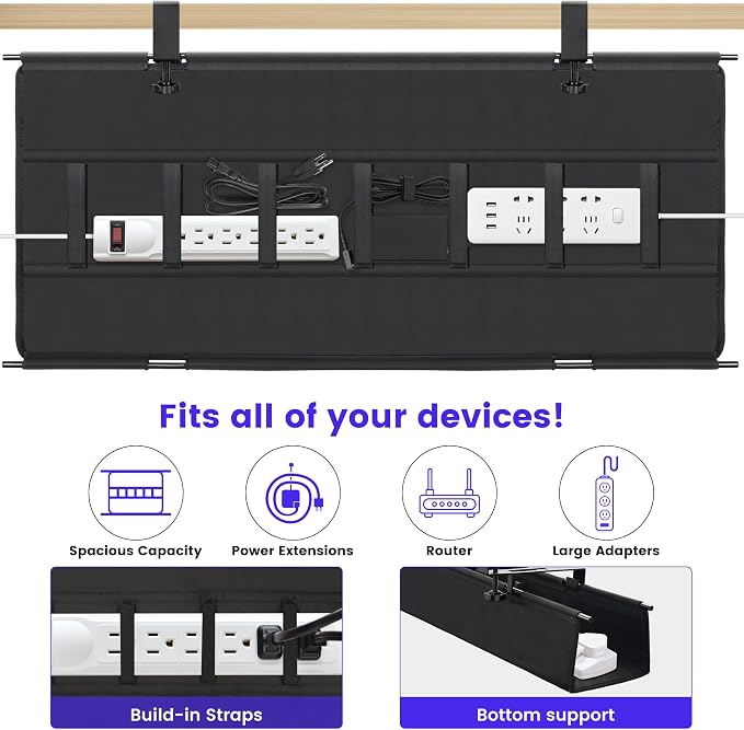 Under Desk Cable Management Tray, Clamp-On Cord Organizer，No Drilling Required - Image 5