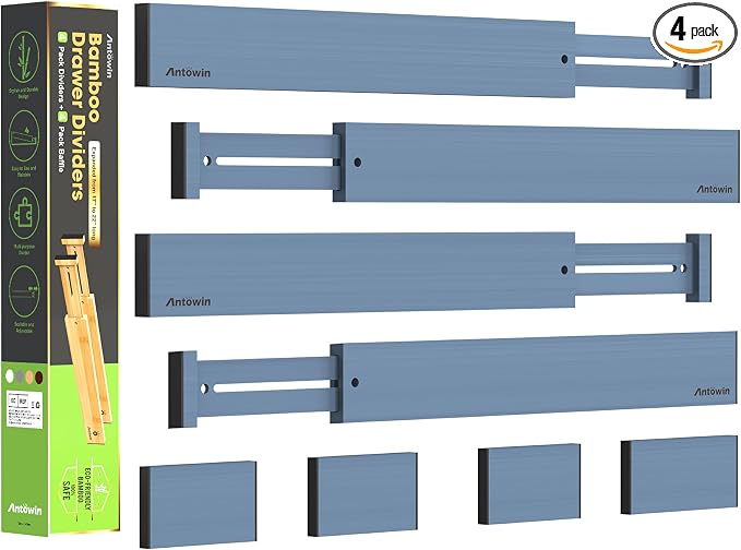 ANTOWIN Bamboo Drawer Dividers, Expandable Drawer Separators Splitter, 17-22 by ANTOWIN