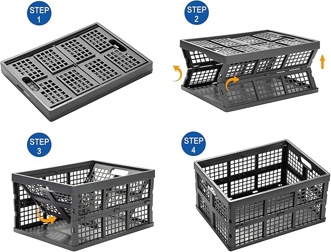 Eslite 34L Large Plastic Folding Storage Crates, Collapsible Crates - Image 3