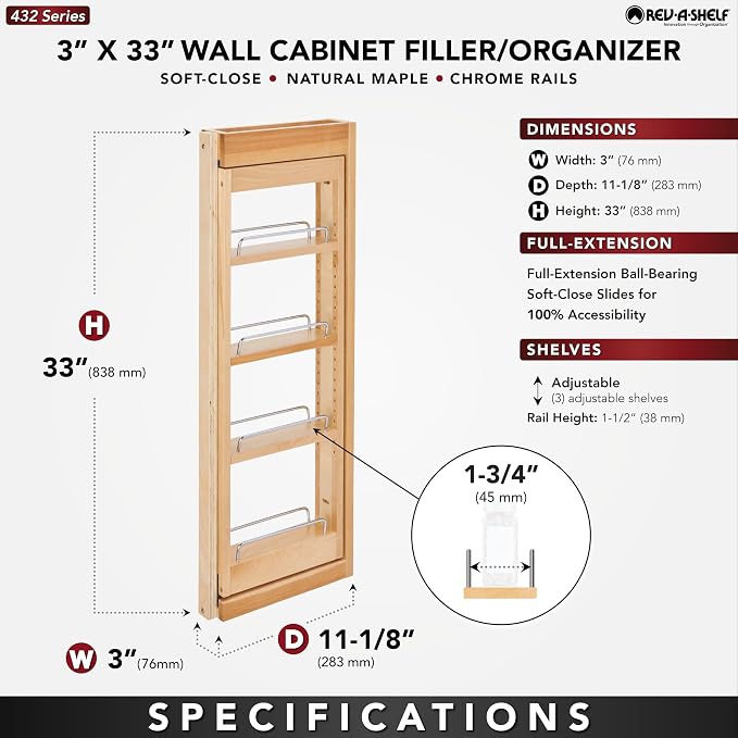 Rev-A-Shelf Kitchen Cabinet Pullout Wall Filler Wooden Organizer Slide Out - Image 3