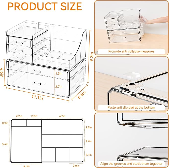 Yieach 2 Pack Clear Makeup Organizer Countertop - Image 3