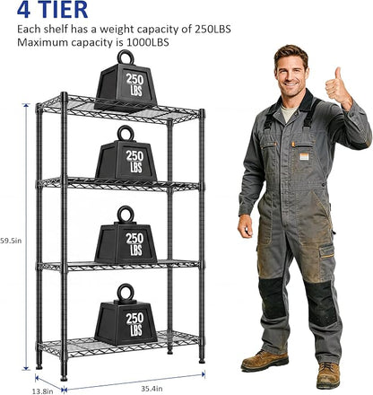 4-Tier Shelf Unit Organizer, 36 Inch Wire Shelf Rack - Image 3