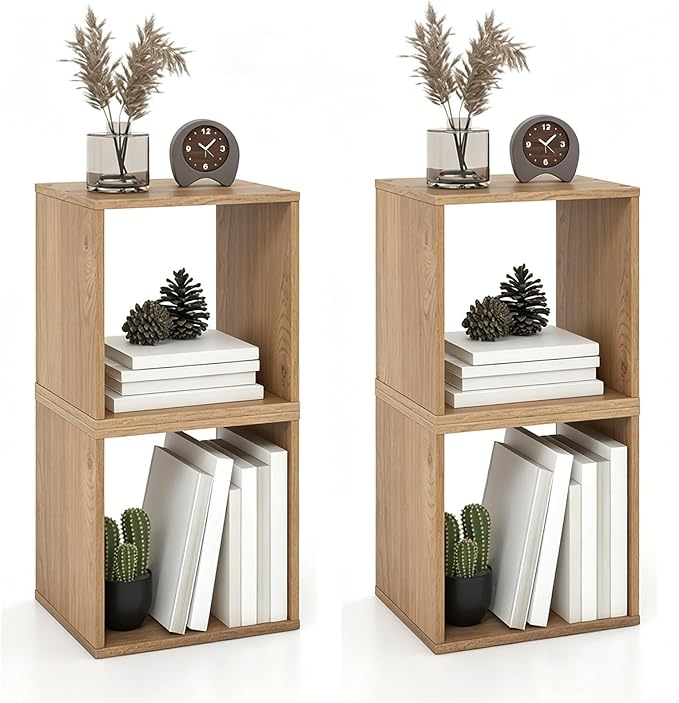 2 Stackable Cubes Bookcase, Wooden Cubby Storage Organizer by SILKYDRY
