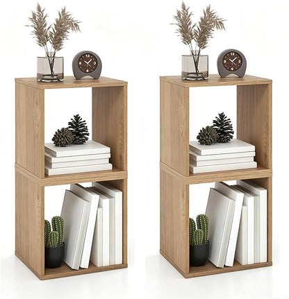 2 Stackable Cubes Bookcase, Wooden Cubby Storage Organizer by SILKYDRY