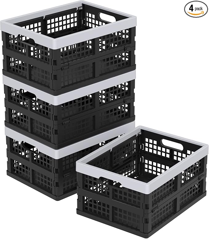 15L Plastic Collapsible Storage Crates, Folding Crates Storage Basket by Parlynies