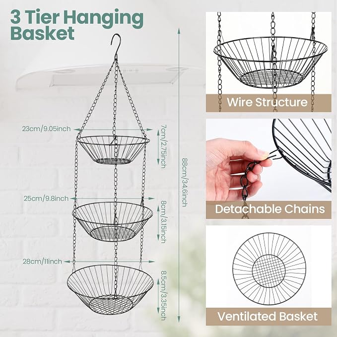 2 Pack 3-tier Hanging Fruit Basket - Image 2