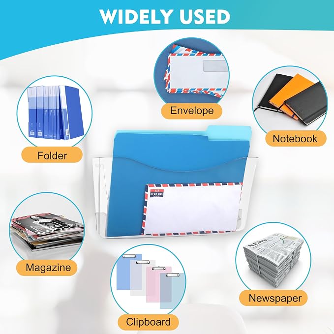 EASEPRES 4 Pack Clear Single Pocket Hanging File Organizer, Plastic Wall Mount - Image 4