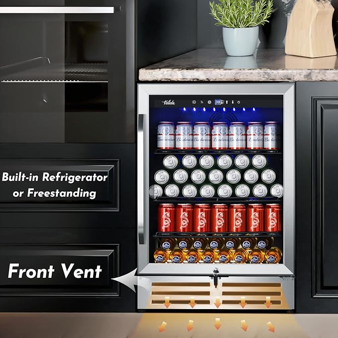 24 Inch Beverage Refrigerator Cooler, 210 Cans Wide Beverage and Beer Fridge - Image 5