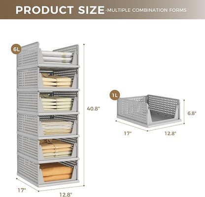 Pinkpum 6 Pack Closet Organizer Storage Bins Stackable Plastic Drawer Shelf | - Image 3