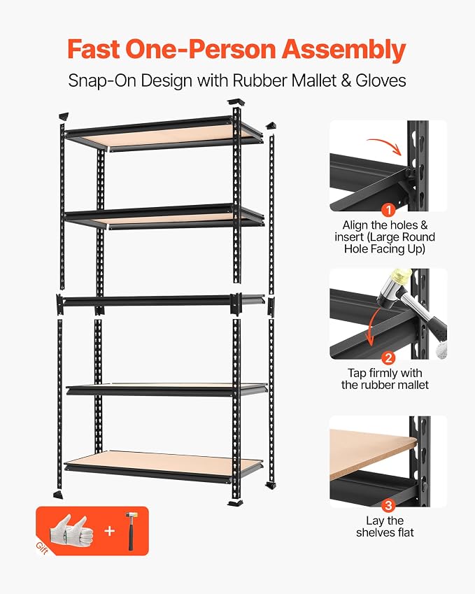 VEVOR Storage Shelves, 5-Tier Adjustable, 2000 lbs Capacity, Heavy Duty Garage - Image 6