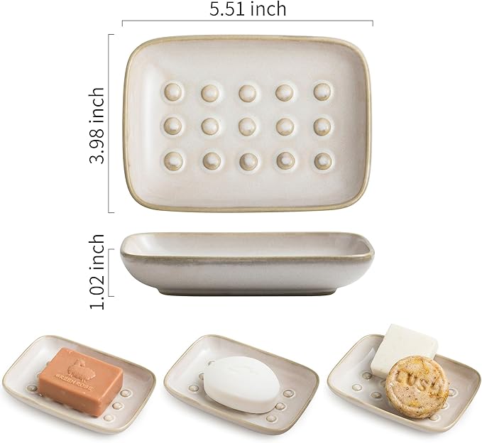 Soap Dish for Shower, Ceramic Soap Dish Non-Slip Soap Holder Bar Saver Tray for - Image 2