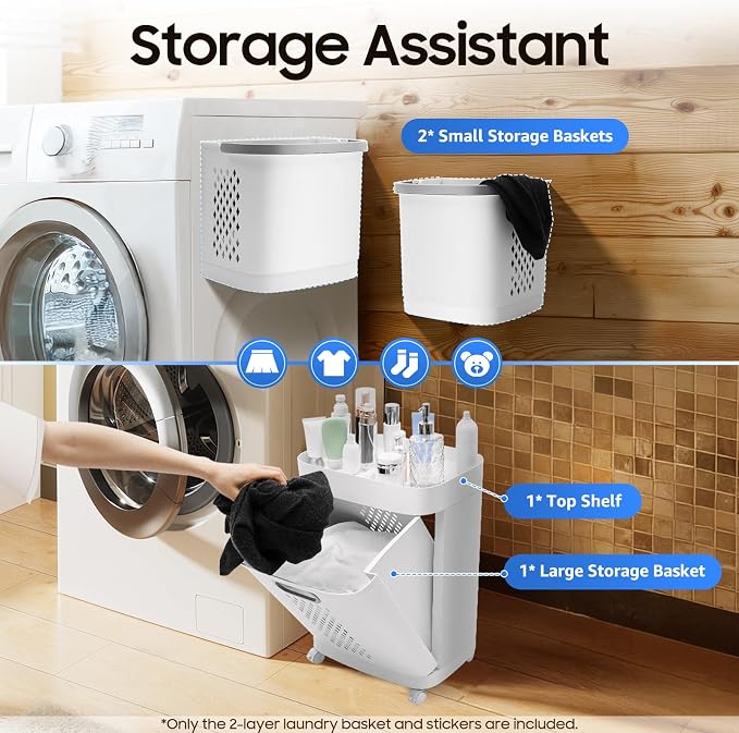 2-Tier Laundry Basket Sorter & Movable Laundry Hamper, Storage Organizer - Image 2