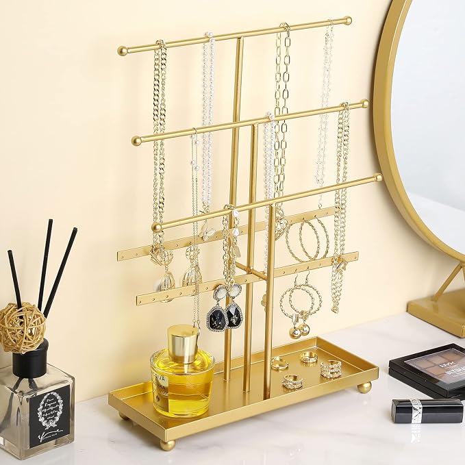 MyGift 5-Tier Gold Metal Jewelry Organizer Stand - Image 3