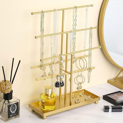 MyGift 5-Tier Gold Metal Jewelry Organizer Stand - Image 3