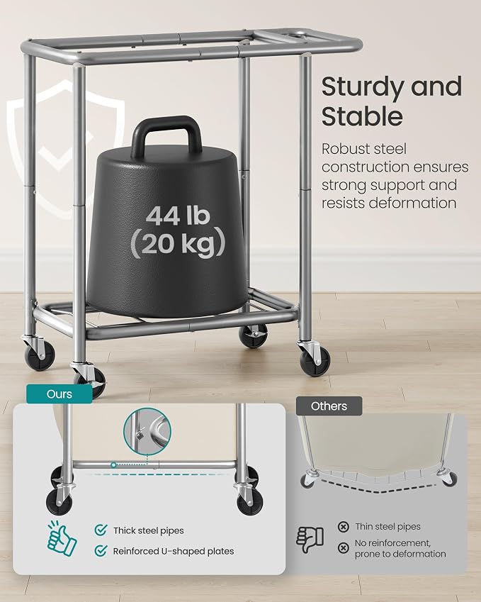 SONGMICS Laundry Basket with Wheels, 2-Section Rolling Laundry Hamper, 37 - Image 4