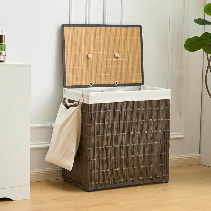 Laundry Hamper with Lid, 39.6 Gallon Large Laundry Basket 2 Removable Liner Bags - Image 3