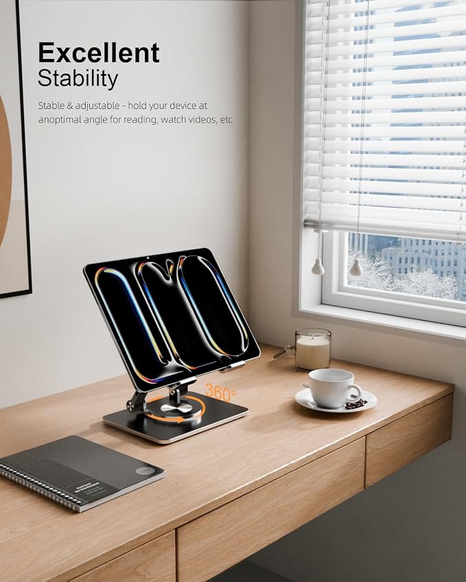 Tablet Stand Holder with Thickened 360°Rotating Base Dual Rod Adjustable - Image 2