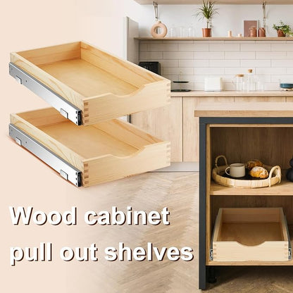Menkxi 2 Set Pull out Tray Cabinet Organizer Wooden Pull Drawers storage Slide - Image 5