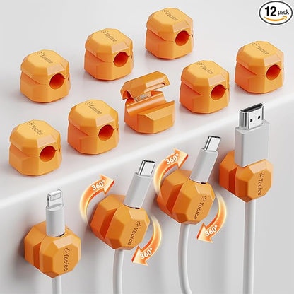 12 Pack Rotatable Cable Clips, Spring Cord Organizer Desk Cable Management Cord by Yocice
