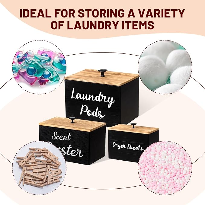 Dandat 3 Pcs Wood Laundry Pods Container Farmhouse Decoration Laundry Room - Image 5