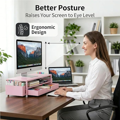ECOLOVI Desk Organizer and Accessories, 2-Tier Computer Monitor Stand Rise - Image 4