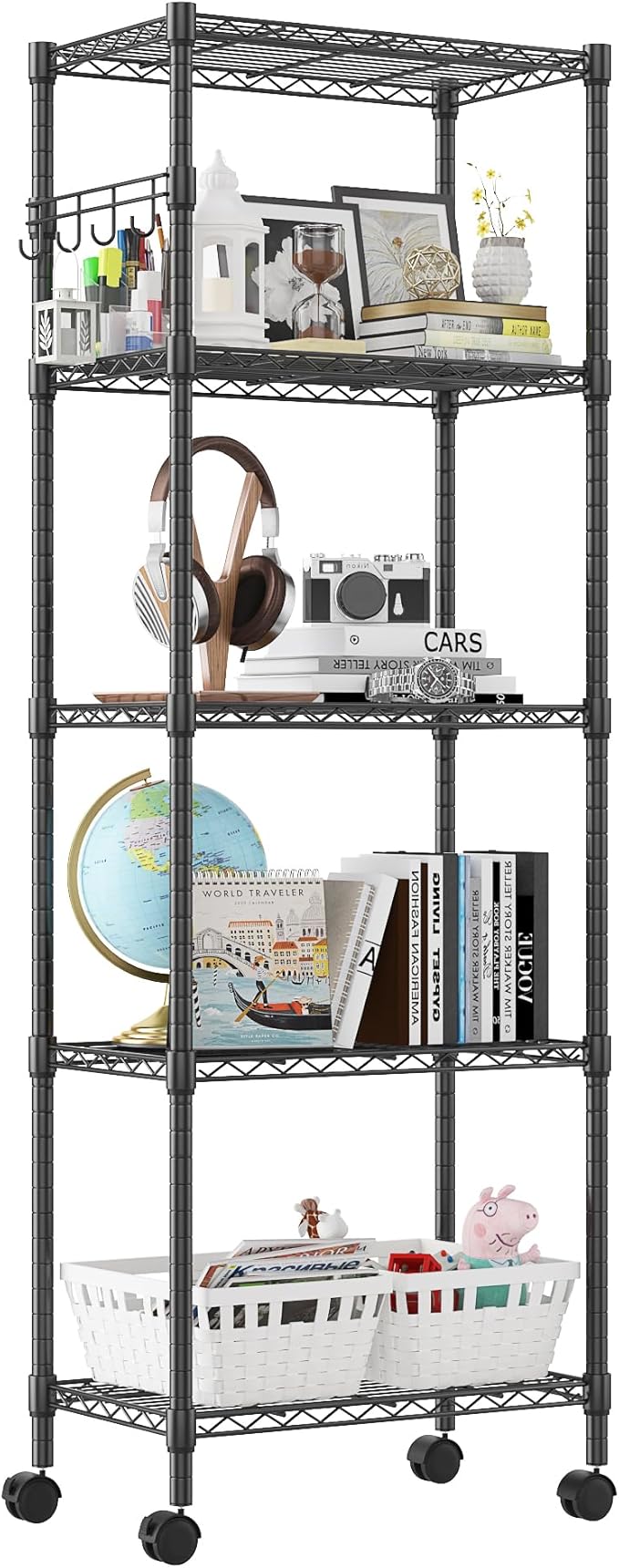 Homdox 5 Tier Wire Shelving Unit on Wheels, Adjustable Storage Racks and by HOMDOX