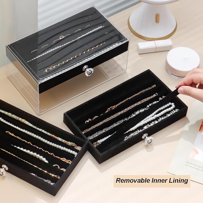 SPAKOWN Necklace Organizer Box, Velvet Necklace Box Holder Tray - Image 3