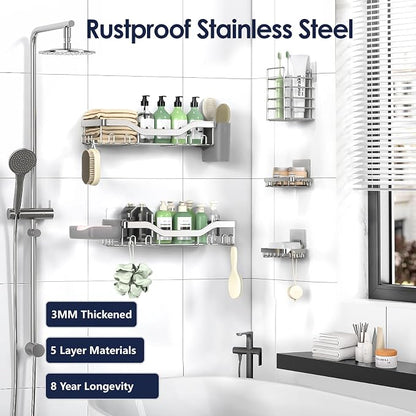 Shower Caddy Adhesive Shower Organizer 7-Pack, Rustproof Stainless Steel - Image 5