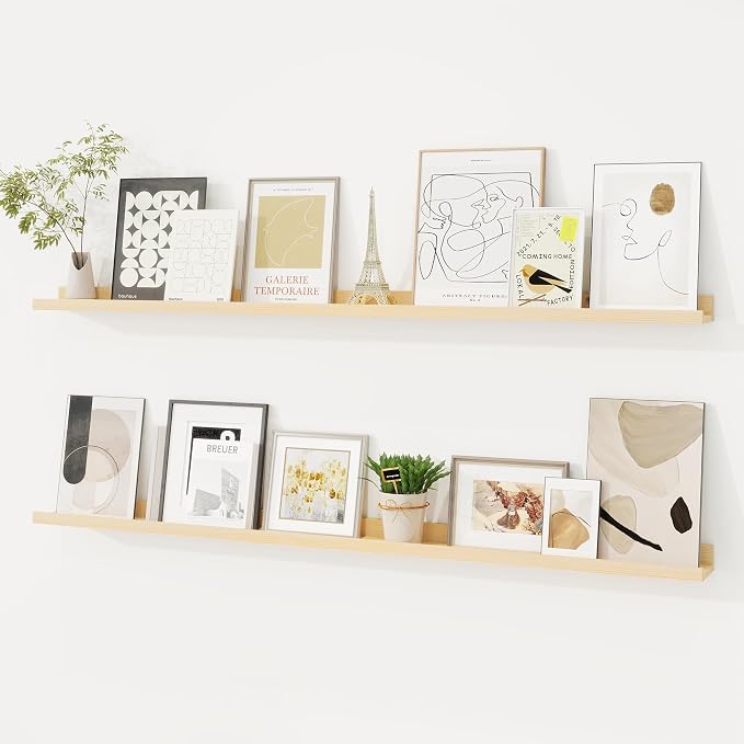 Picture Ledge Shelf, Solid Pine Wood Floating Shelves Set of 2, 48 Inches by FunMemories
