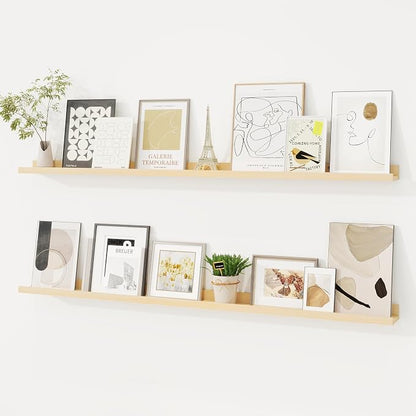 Picture Ledge Shelf, Solid Pine Wood Floating Shelves Set of 2, 48 Inches by FunMemories