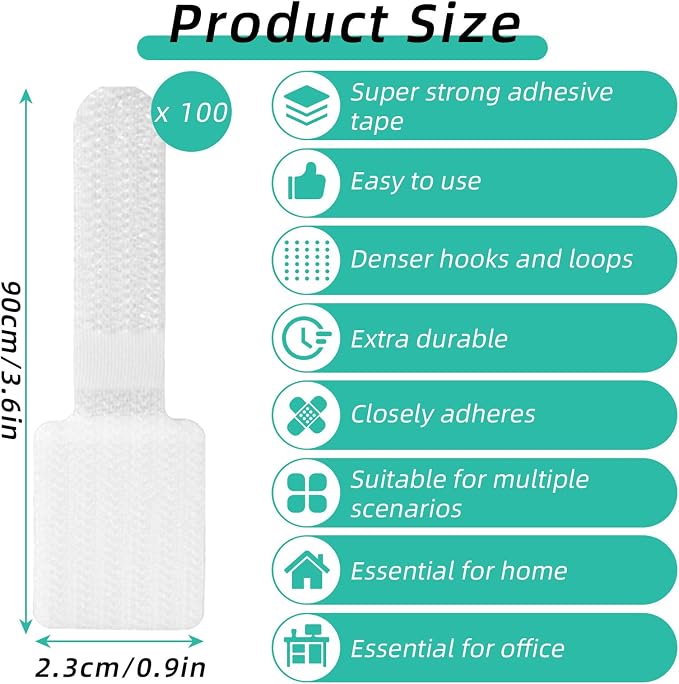100Pcs Hook and Loop Cable Straps, Adhesive Wire Management Appliance Cord - Image 2