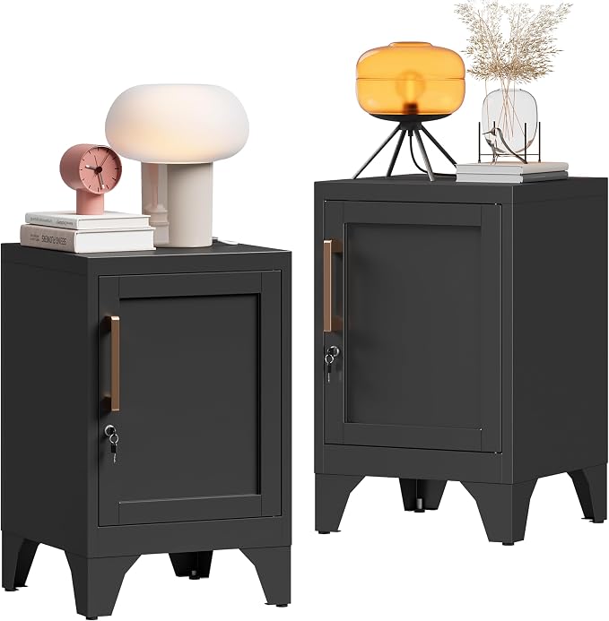 23.6" H Metal Locker Nightstand Set of 2, Small Side Table by Firstsky
