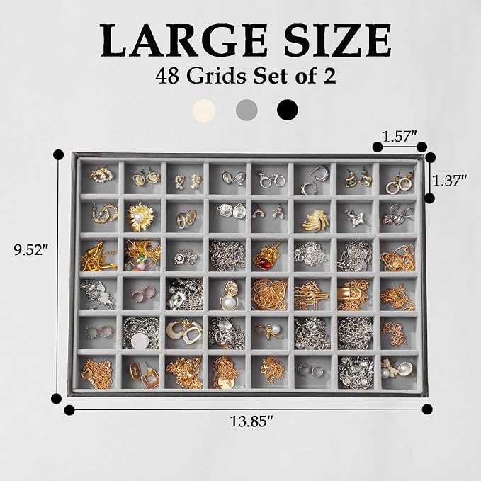 Large Jewelry Organizer Tray 2 Pack, Stackable Jewelry Storage Holder - Image 4