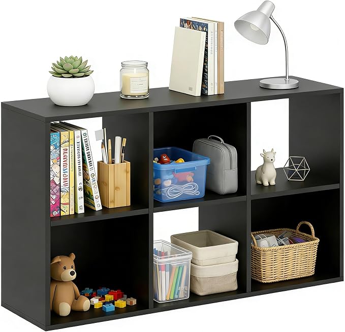 6 Cube Storage Organizer Shelf, Open Cube Bookshelf, Reversible Bookcase by SageNest