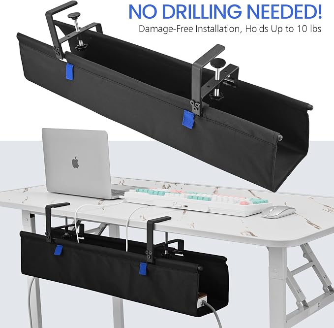 28" Under Desk Cable Management Tray- Clamp/Screw Mount Desk Cable Organizer - Image 4