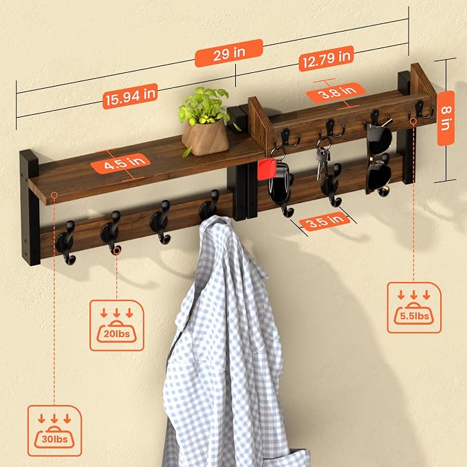 29'' Rustic Coat Rack Wall Mount - Image 5