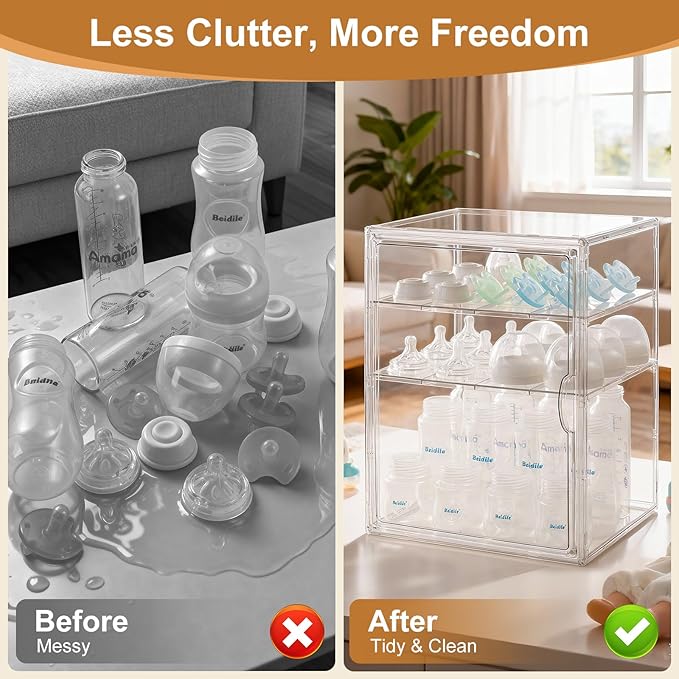 ERTIUANIO Baby Bottle Organizer – 3 Tier Acrylic Bottle Storage Organizer - Image 3
