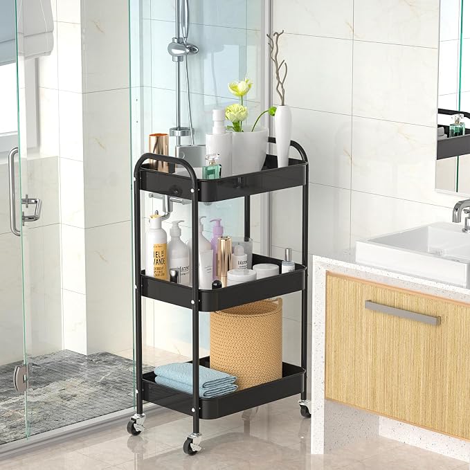 3-Tier Rolling Cart, Metal Utility Storage Carts - Image 3