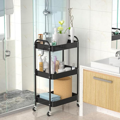 3-Tier Rolling Cart, Metal Utility Storage Carts - Image 3